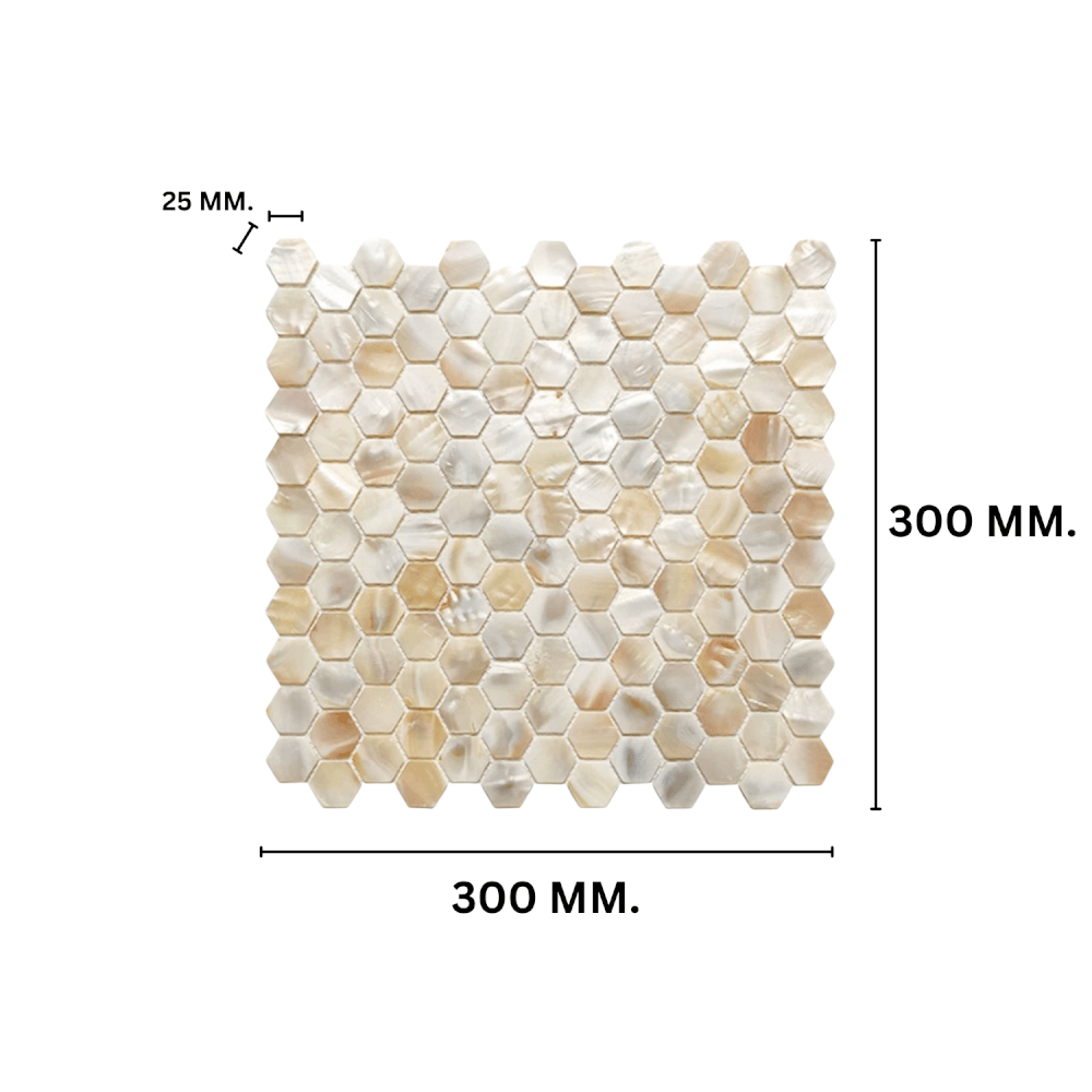 โมเสคเปลือกหอย TIMELESS TILES รุ่น PEARL SEASHELL MOSAIC 30 X 30 ซม. สีขาว CHAMPANGE WHITE ทรงหกเหลี่ยม ผิวเงา_1