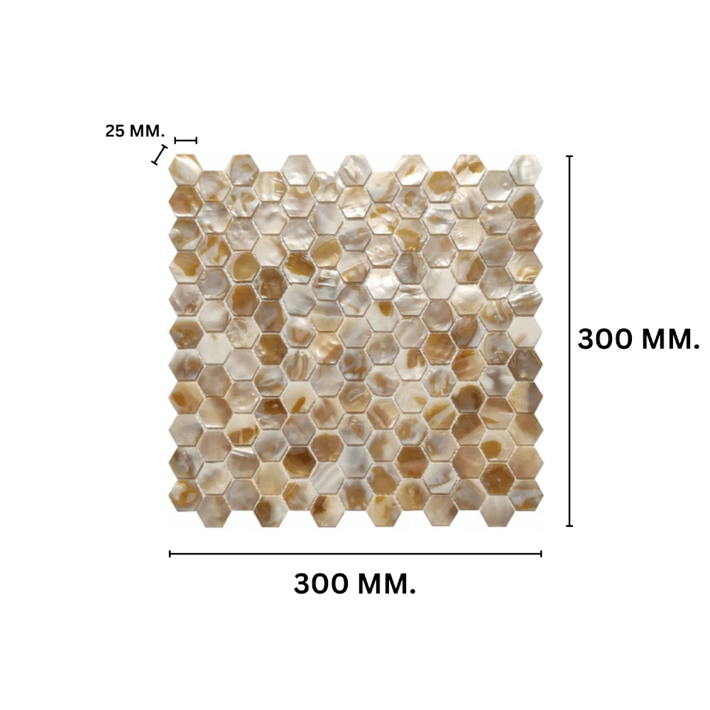 โมเสคเปลือกหอย TIMELESS TILES รุ่น PEARL SEASHELL MOSAIC 30 X 30 ซม. สีขาวน้ำตาล CHAMPANGE WHITE ทรงหกเหลี่ยม ผิวเงา_1