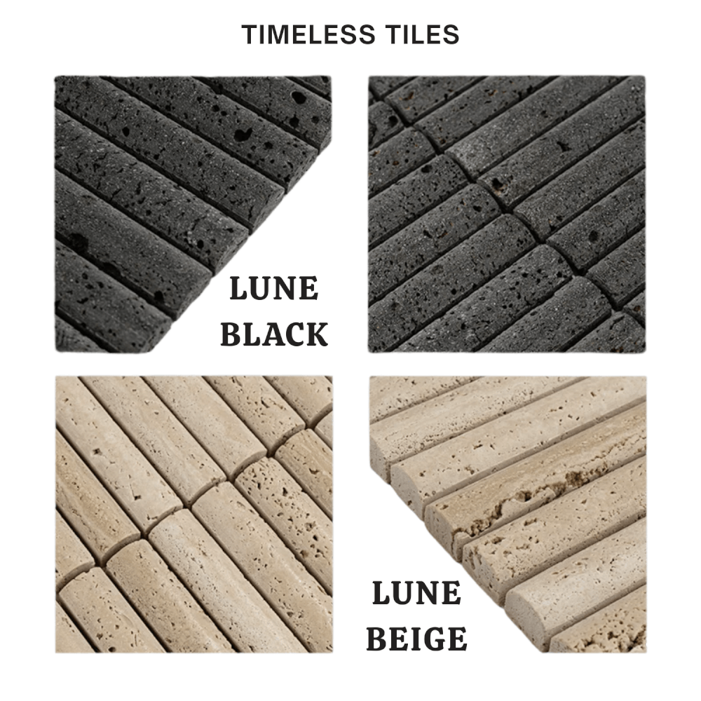 โมเสคหินธรรมชาติ TIMELESS TILES รุ่น LUNE 30.5X30 ซม. หินทราเวอร์ทีน สีเบจ โมเสกแท่งทรงโค้งครึ่งวงกลม