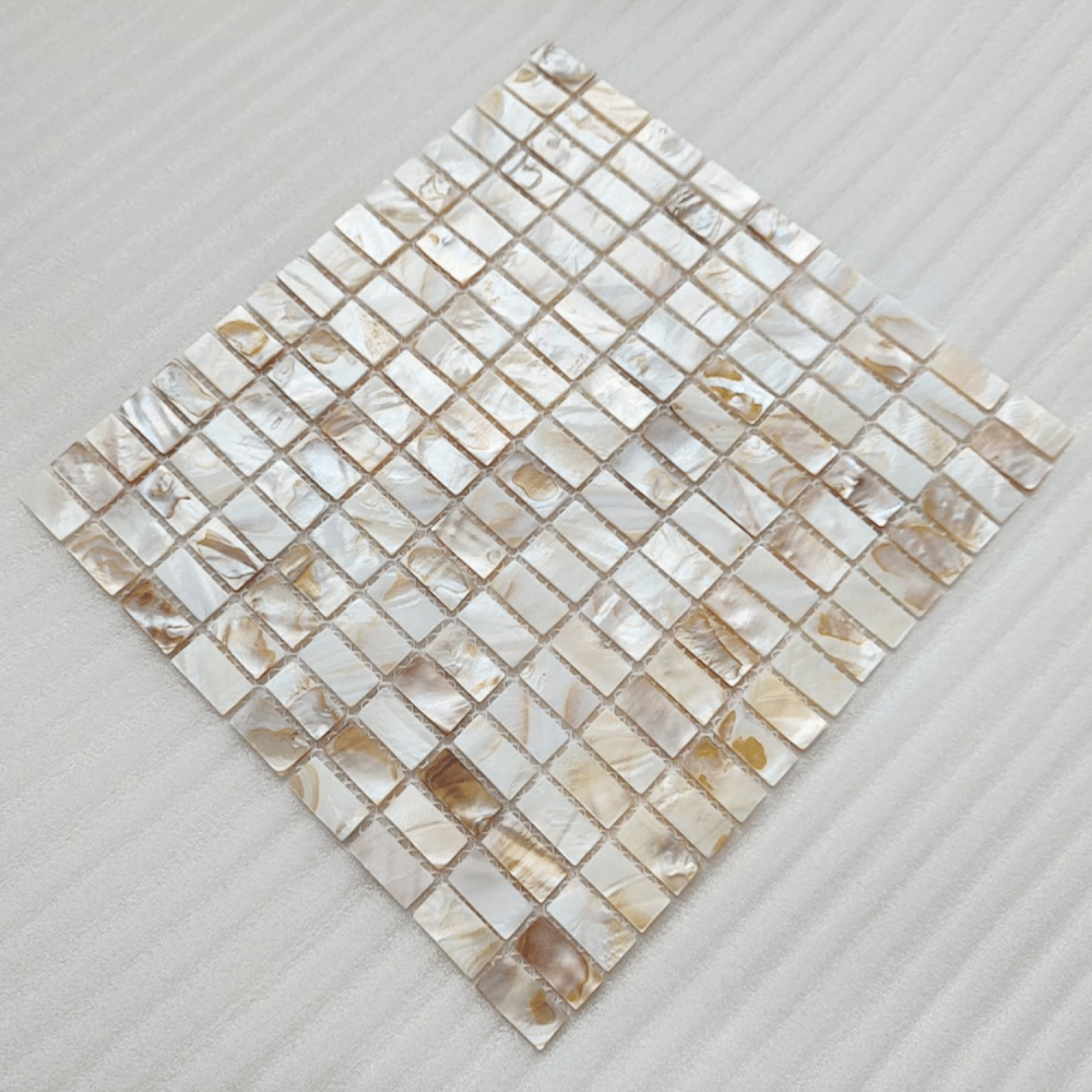 โมเสคเปลือกหอย TIMELESS TILES รุ่น PEARL SEASHELL MOSAIC 30 X 30 ซม. สีขาวน้ำตาล AMBER BROWN ทรงสี่เหลี่ยมพื้นผ้า ผิวเงา_3