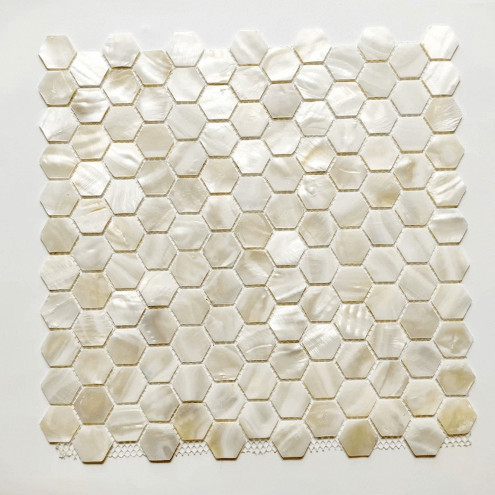 โมเสคเปลือกหอย TIMELESS TILES รุ่น PEARL SEASHELL MOSAIC 30 X 30 ซม. สีขาว IVORY WHITE ทรงหกเหลี่ยม ผิวเงา_3