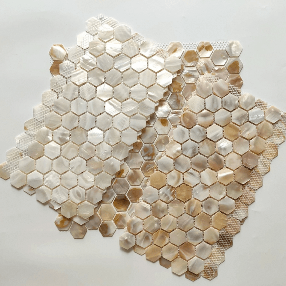 โมเสคเปลือกหอย TIMELESS TILES รุ่น PEARL SEASHELL MOSAIC 30 X 30 ซม. สีขาวน้ำตาล CHAMPANGE WHITE ทรงหกเหลี่ยม ผิวเงา_4
