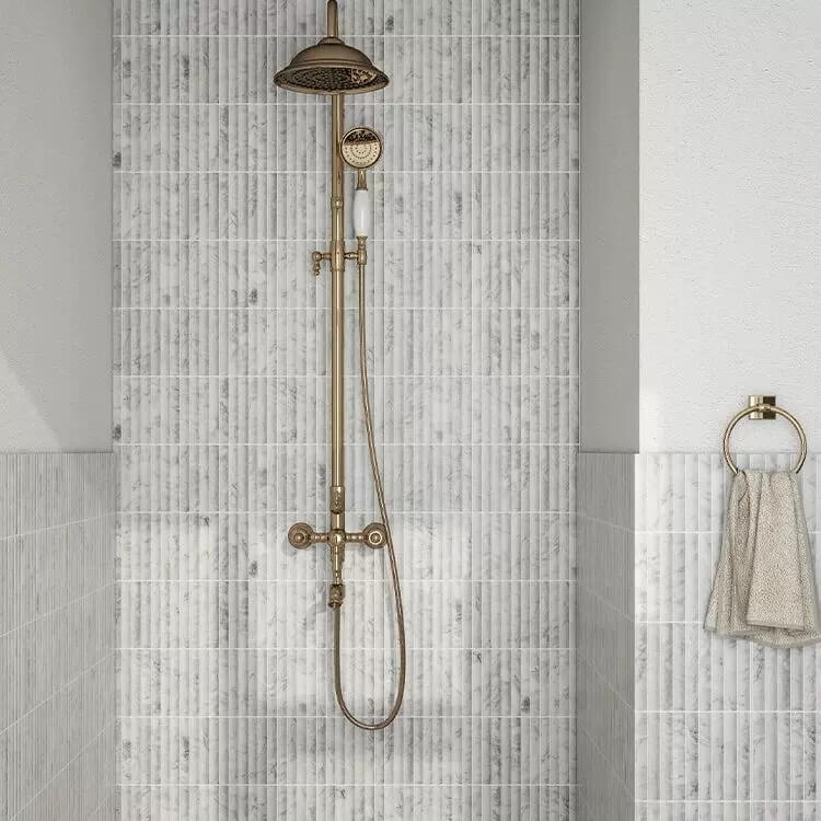 โมเสคหินอ่อน TIMELESS TILES รุ่น LUNE 30.5X30 ซม. สีขาว CARARA WHITE โมเสกแท่งทรงโค้งครึ่งวงกลม