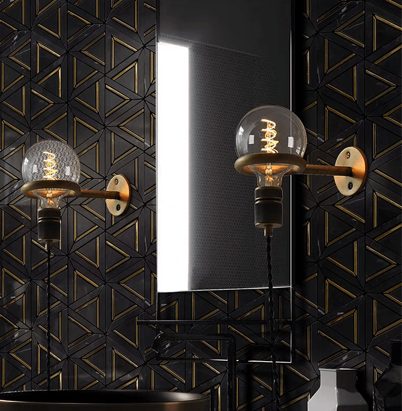 โมเสคหินอ่อน TIMELESS TILES รุ่น GRACE 35X31 ซม. สีดำ ตกแต่งสเตนเลสสีทอง