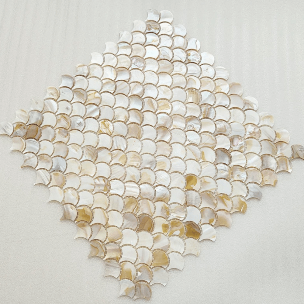 โมเสคเปลือกหอย TIMELESS TILES รุ่น PEARL SEASHELL MOSAIC 30 X 30 ซม. สีเบจ AMBER BEIGE ทรงพัด ผิวเงา_5
