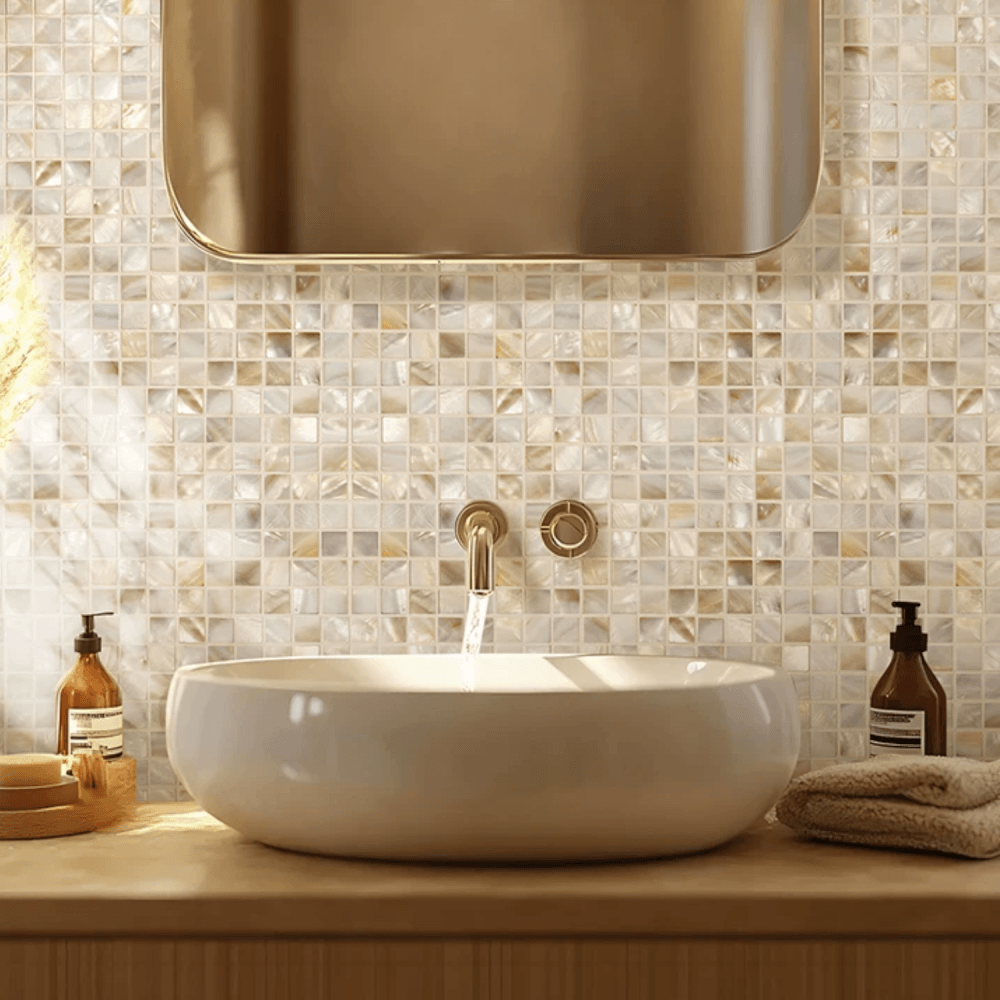 โมเสคเปลือกหอย TIMELESS TILES รุ่น PEARL SEASHELL MOSAIC 30 X 30 ซม. สีขาวน้ำตาล AMBER BROWN ทรงสี่เหลี่ยมจัตุรัส ผิวเงา_5