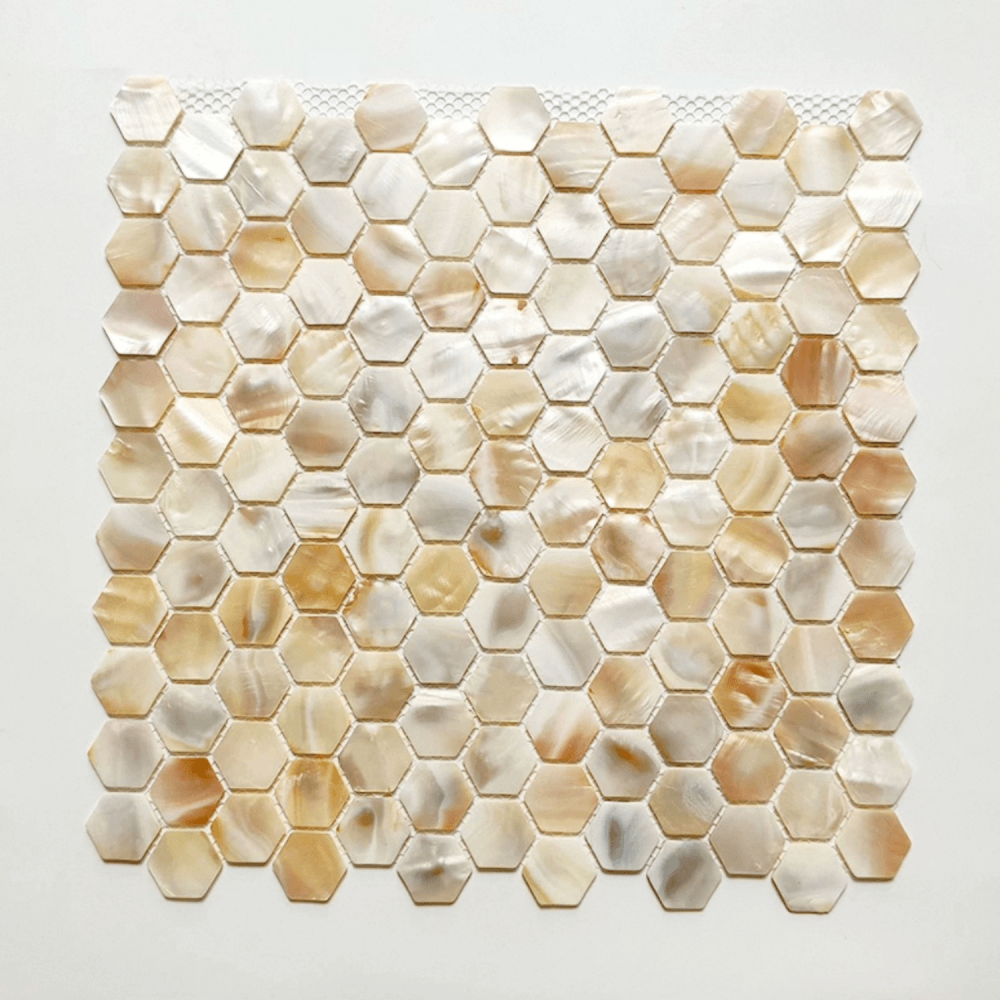 โมเสคเปลือกหอย TIMELESS TILES รุ่น PEARL SEASHELL MOSAIC 30 X 30 ซม. สีขาว CHAMPANGE WHITE ทรงหกเหลี่ยม ผิวเงา_6