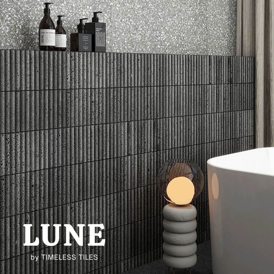 โมเสคหินธรรมชาติ TIMELESS TILES รุ่น LUNE 30.5X30 ซม. หินภูเขาไฟ สีดำ โมเสกแท่งทรงโค้งครึ่งวงกลม