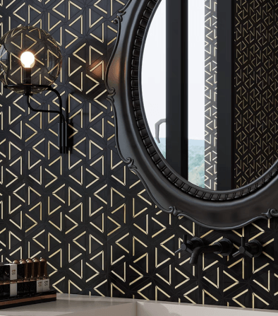 โมเสคหินอ่อน TIMELESS TILES รุ่น GRACE 35X31 ซม. สีดำ ตกแต่งสเตนเลสสีทอง_2