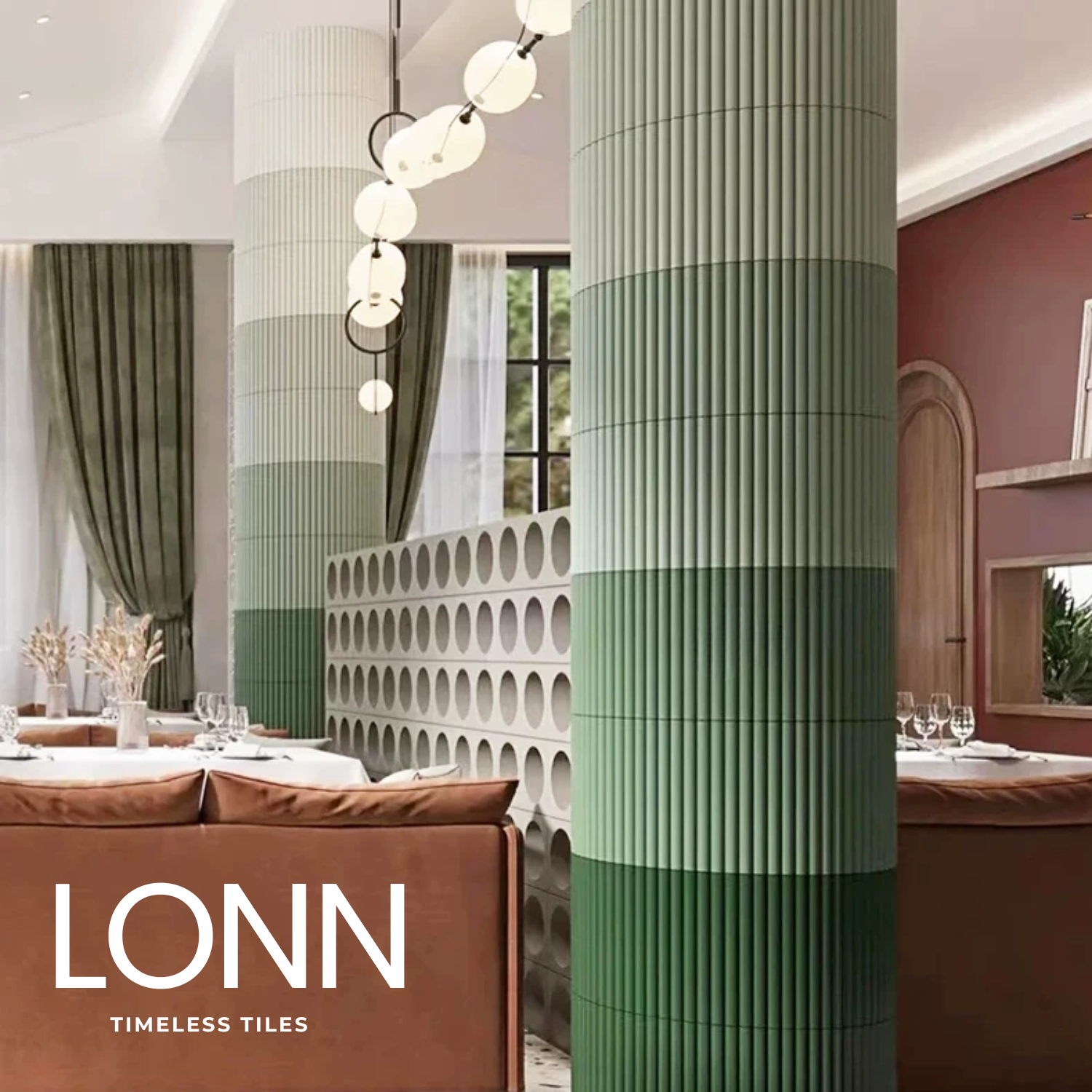 โมเสค TIMELESS TILES รุ่น LONN 29X30 ซม. สีเขียว MOSS GREEN โมเสคแท่งทรงโค้งครึ่งวงกลม_3