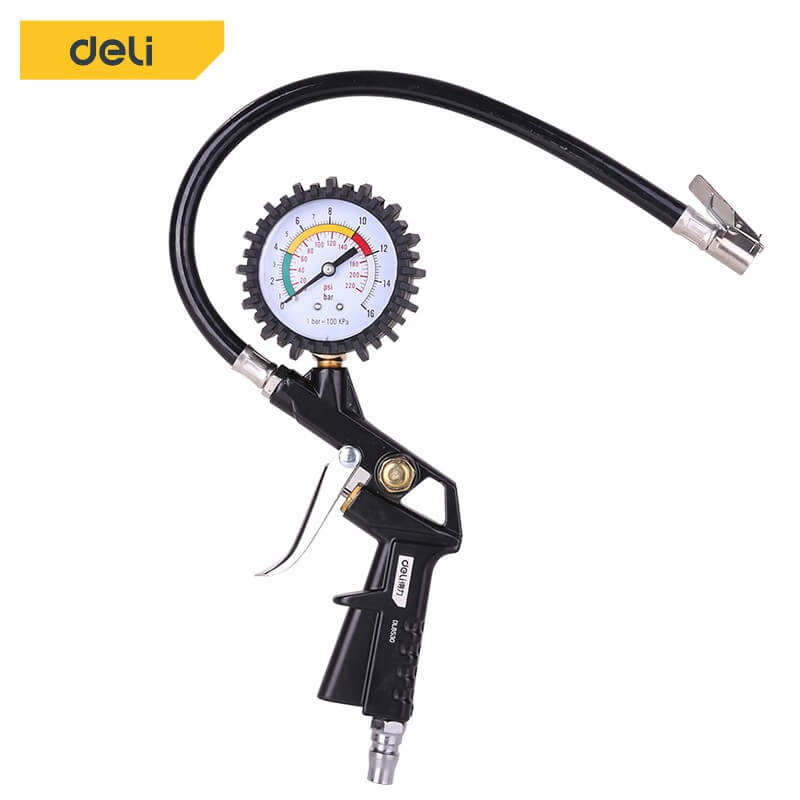 หัวเติมลม DELI DL8530-BK-01 พร้อมเกจ์วัดลม สีดำ