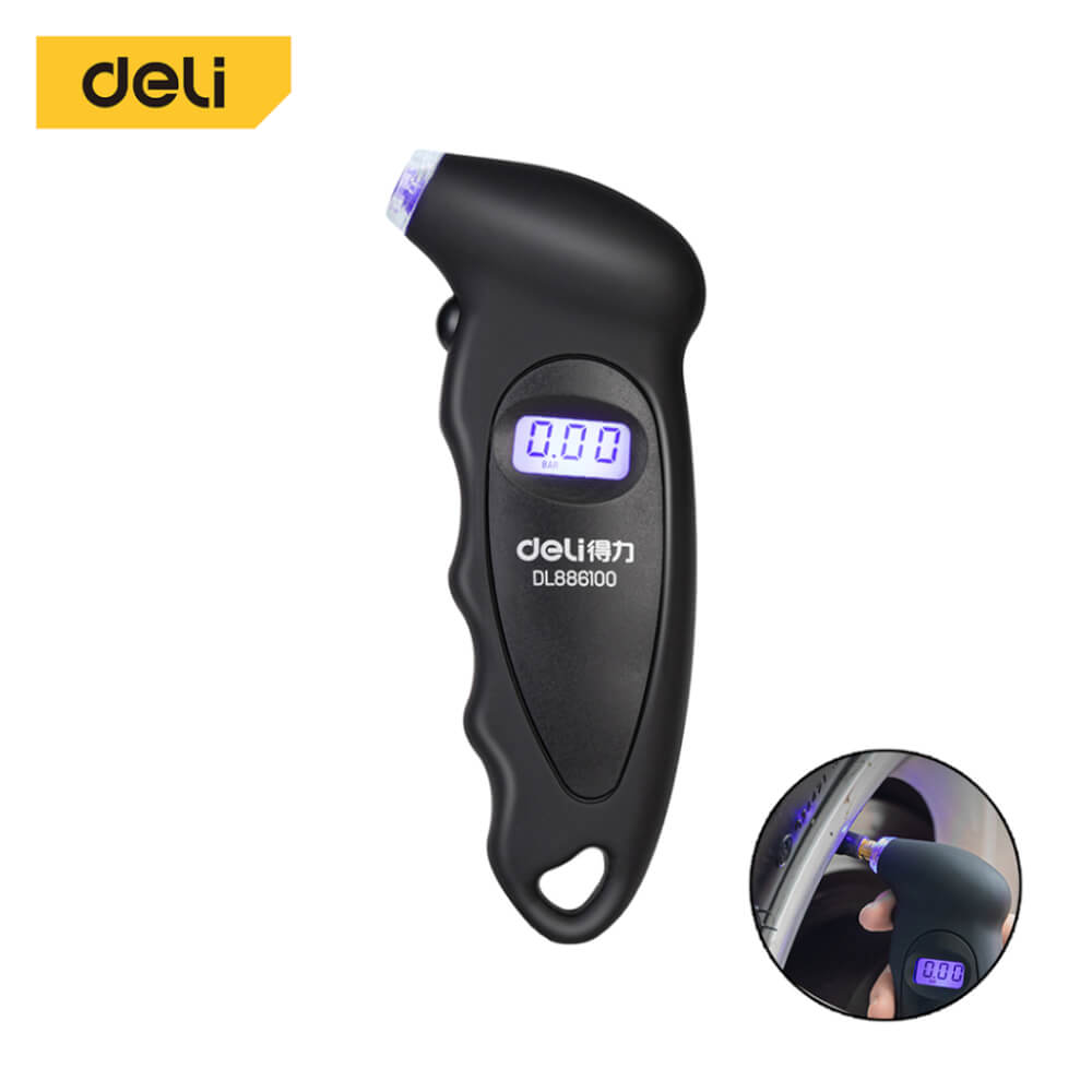 เกจ์วัดแรงดันยางรถ DELI DL886100-BK-01 สีดำ
