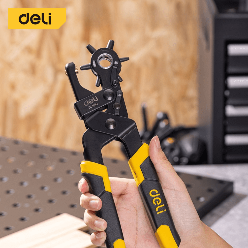 คีมเจาะรูหนัง DELI EDL1919-YL-01 เจาะได้ 6ขนาด สีเหลือง-ดำ