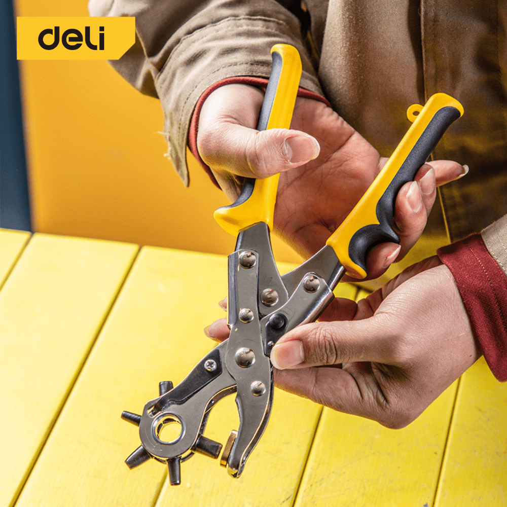 คีมเจาะรูหนัง DELI DL0400-YL-01 เจาะได้ 6ขนาด สีเหลือง-ดำ