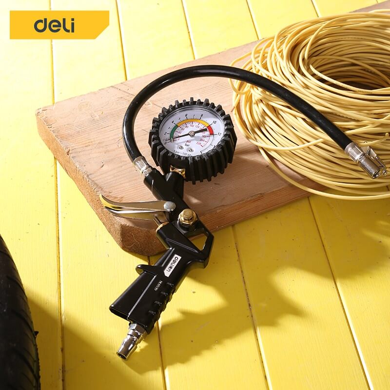 หัวเติมลม DELI DL8530-BK-01 พร้อมเกจ์วัดลม สีดำ