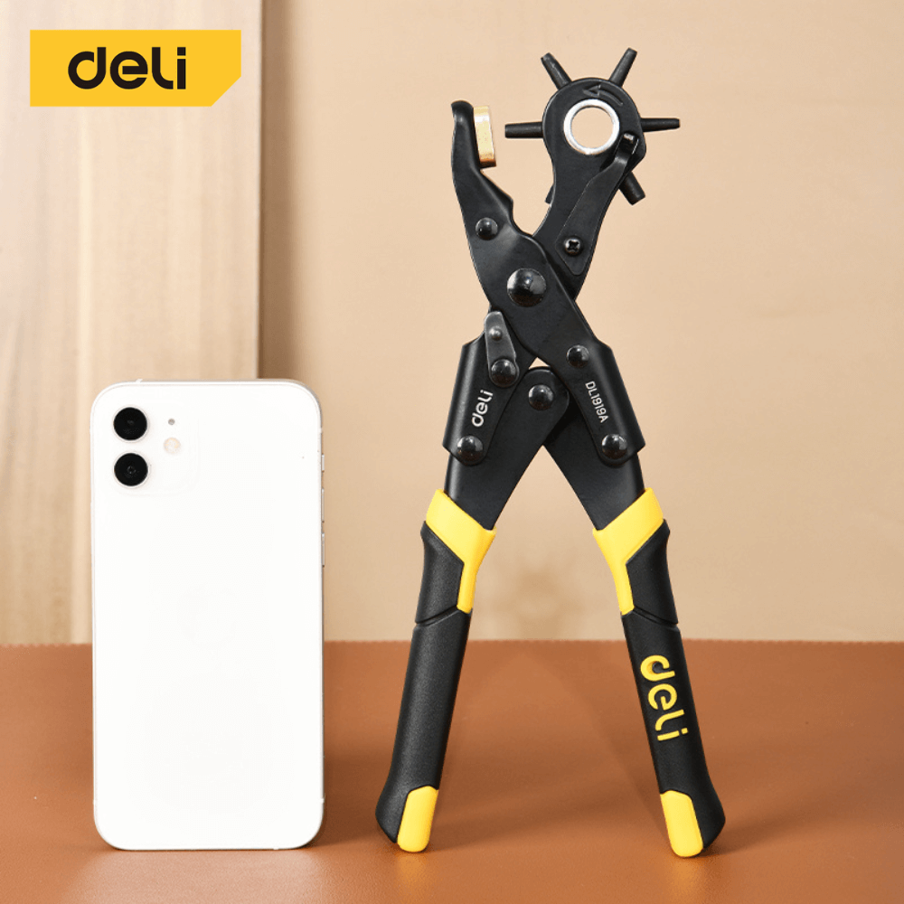 คีมเจาะรูหนัง DELI DL1919A-YL-01 เจาะได้ 6ขนาด สีเหลือง-ดำ