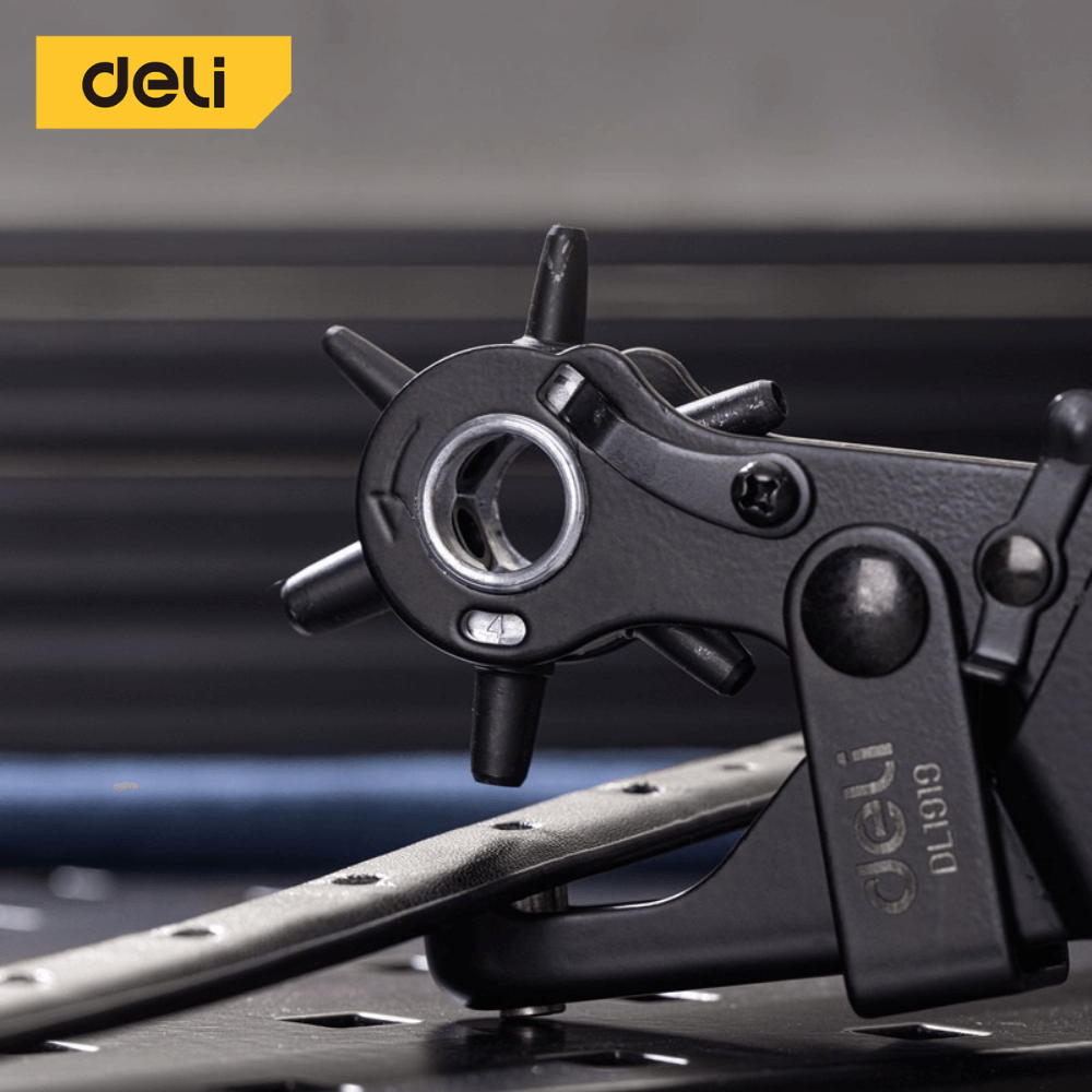 คีมเจาะรูหนัง DELI EDL1919-YL-01 เจาะได้ 6ขนาด สีเหลือง-ดำ