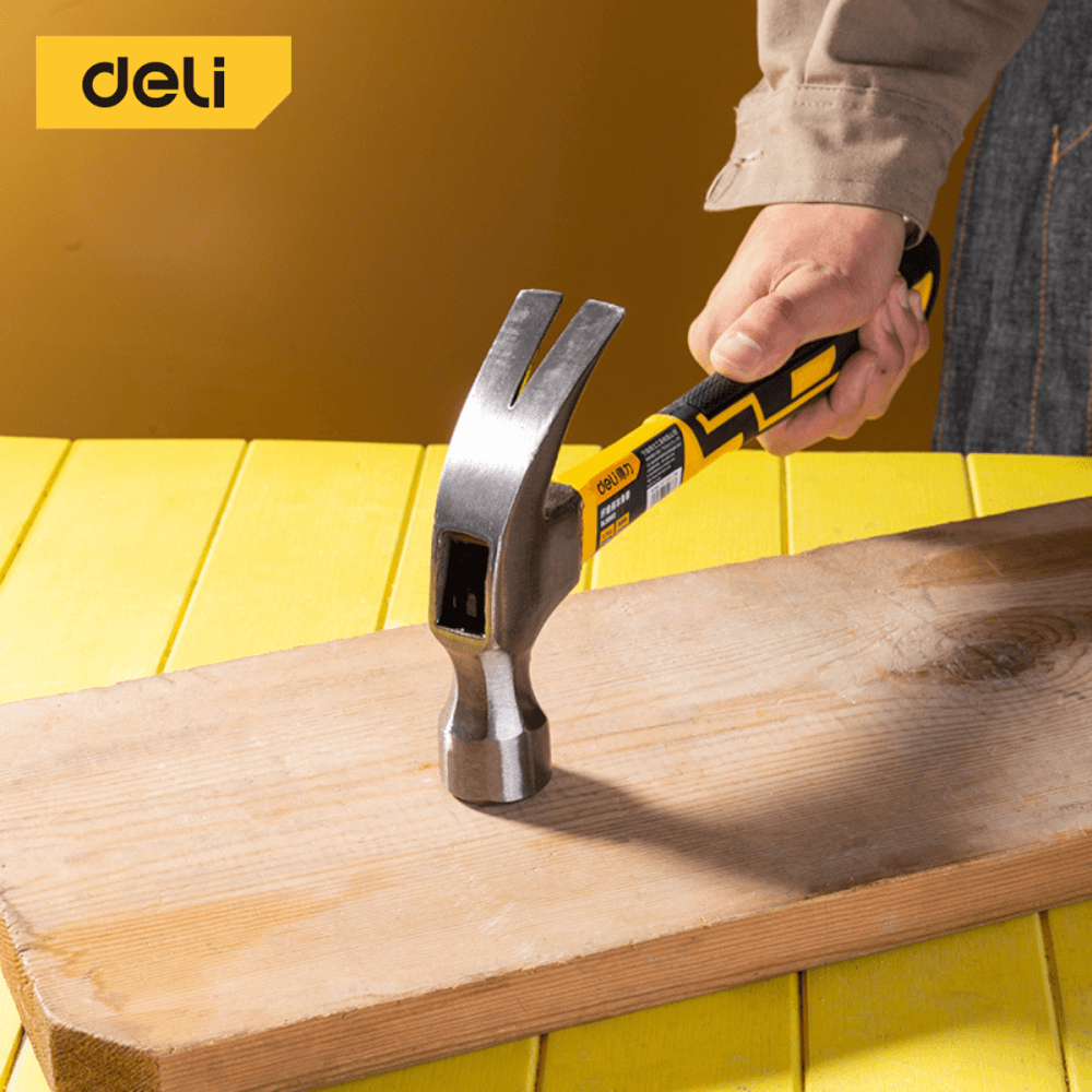 ค้อนหงอนมินิ ด้ามไฟเบอร์ DELI DL5003-YL-01 ขนาด 0.75กก สีดำ