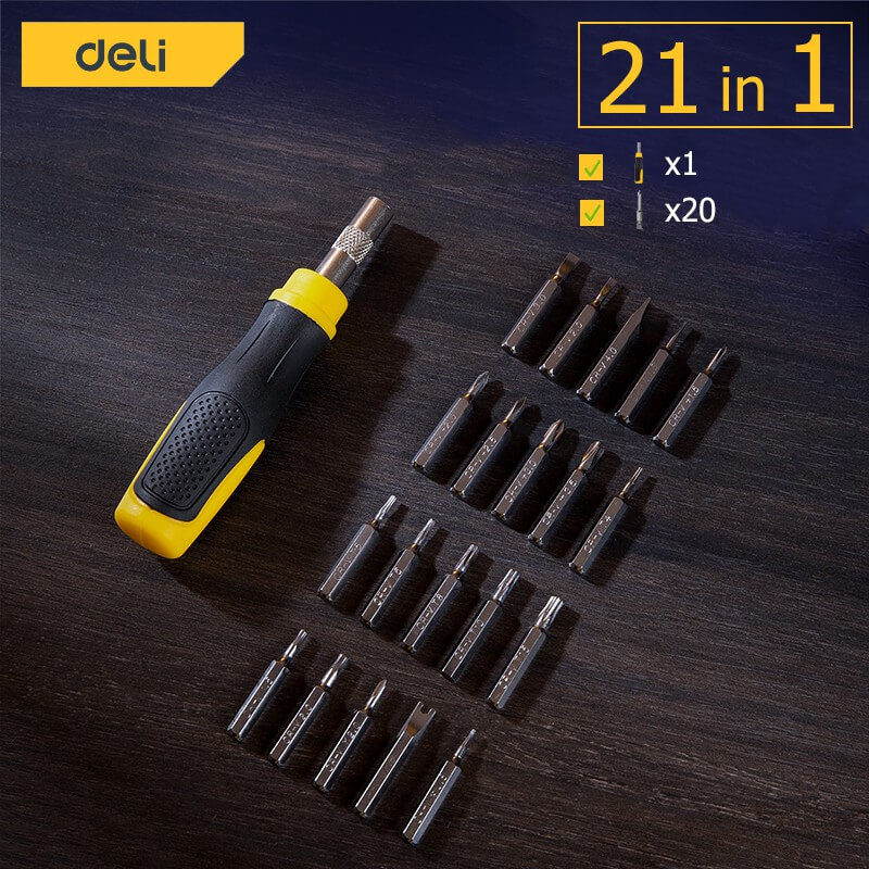 ชุดไขควงเปลี่ยนหัว DELI DL1021D-YL-01 21ชิ้น