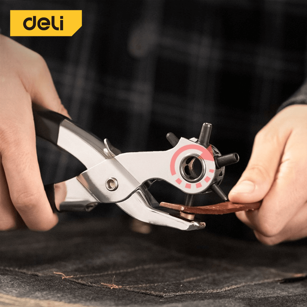 คีมเจาะรูหนัง DELI EDL1919C-SL-01 เจาะได้ 6ขนาด สีเงิน