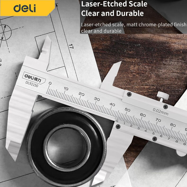 เวอร์เนียร์ DELI EDL92150-YL-01 สแตนเลส 6นิ้ว สีเงิน