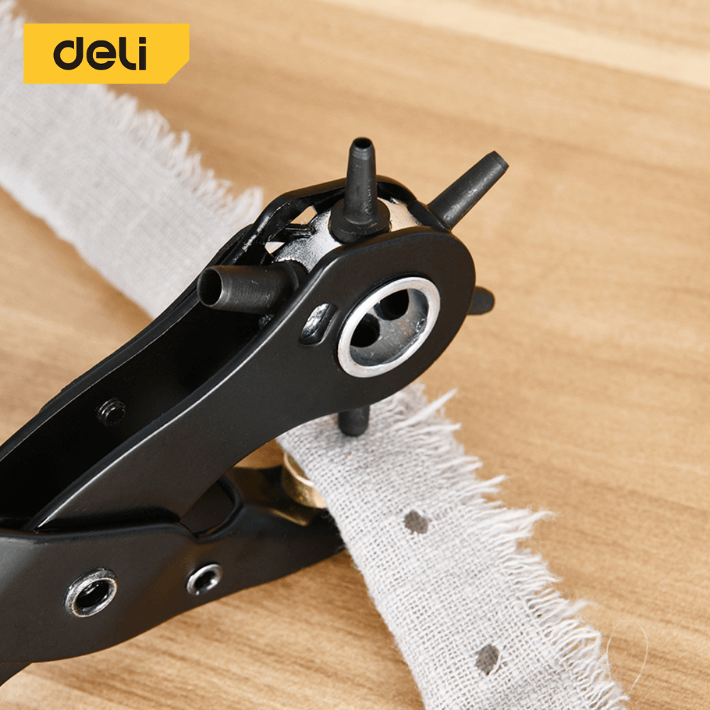 คีมเจาะรูหนัง DELI DL1919A-YL-01 เจาะได้ 6ขนาด สีเหลือง-ดำ