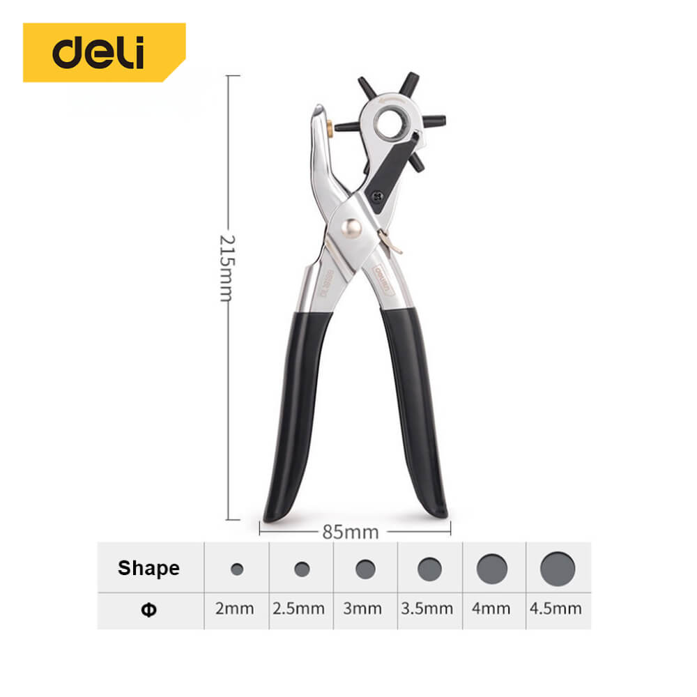 คีมเจาะรูหนัง DELI DL1919B-BK-01 เจาะได้ 6ขนาด สีดำ