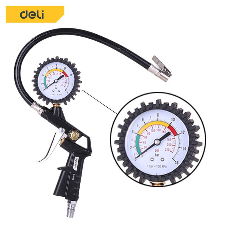 หัวเติมลม DELI DL8530-BK-01 พร้อมเกจ์วัดลม สีดำ