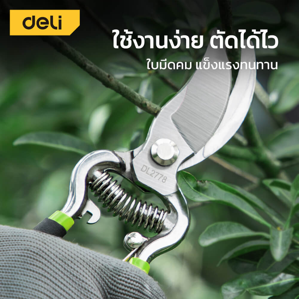 กรรไกรตัดกิ่ง DELI EDL2778-BK-01 8นิ้ว สีเขียว