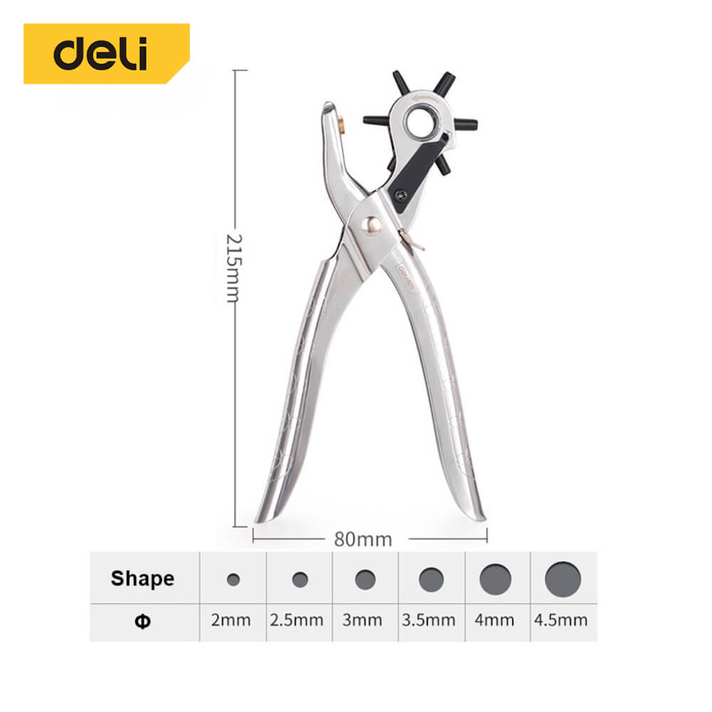 คีมเจาะรูหนัง DELI EDL1919C-SL-01 เจาะได้ 6ขนาด สีเงิน