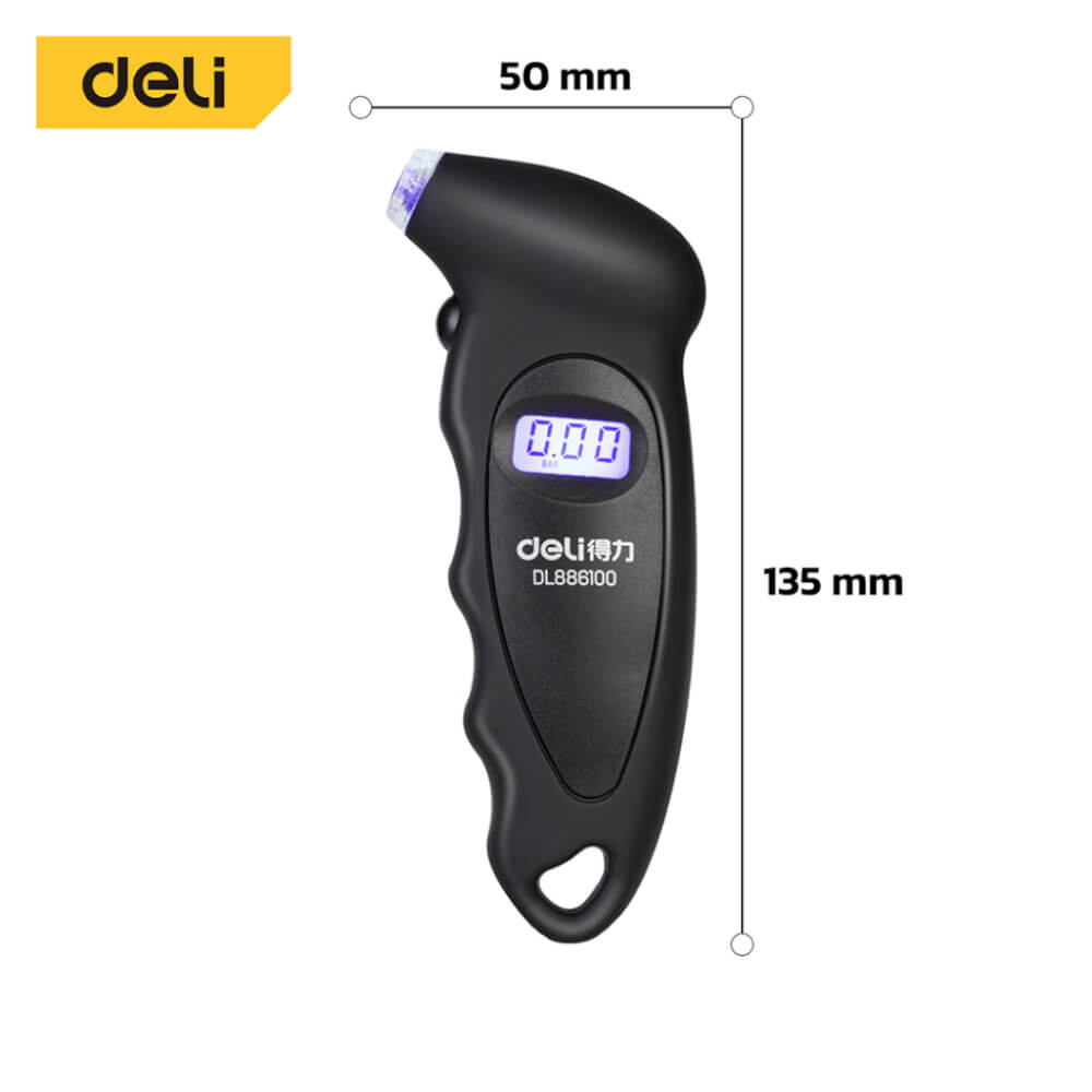 เกจ์วัดแรงดันยางรถ DELI DL886100-BK-01 สีดำ