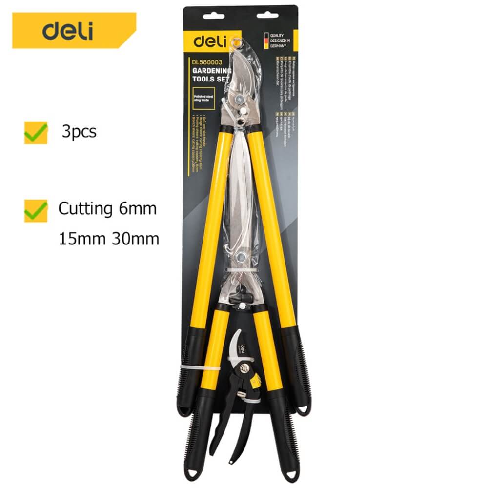 กรรไกรตัดกิ่ง DELI EDL580003-YL-01 เซ็ท 3ชิ้น สีเขียว