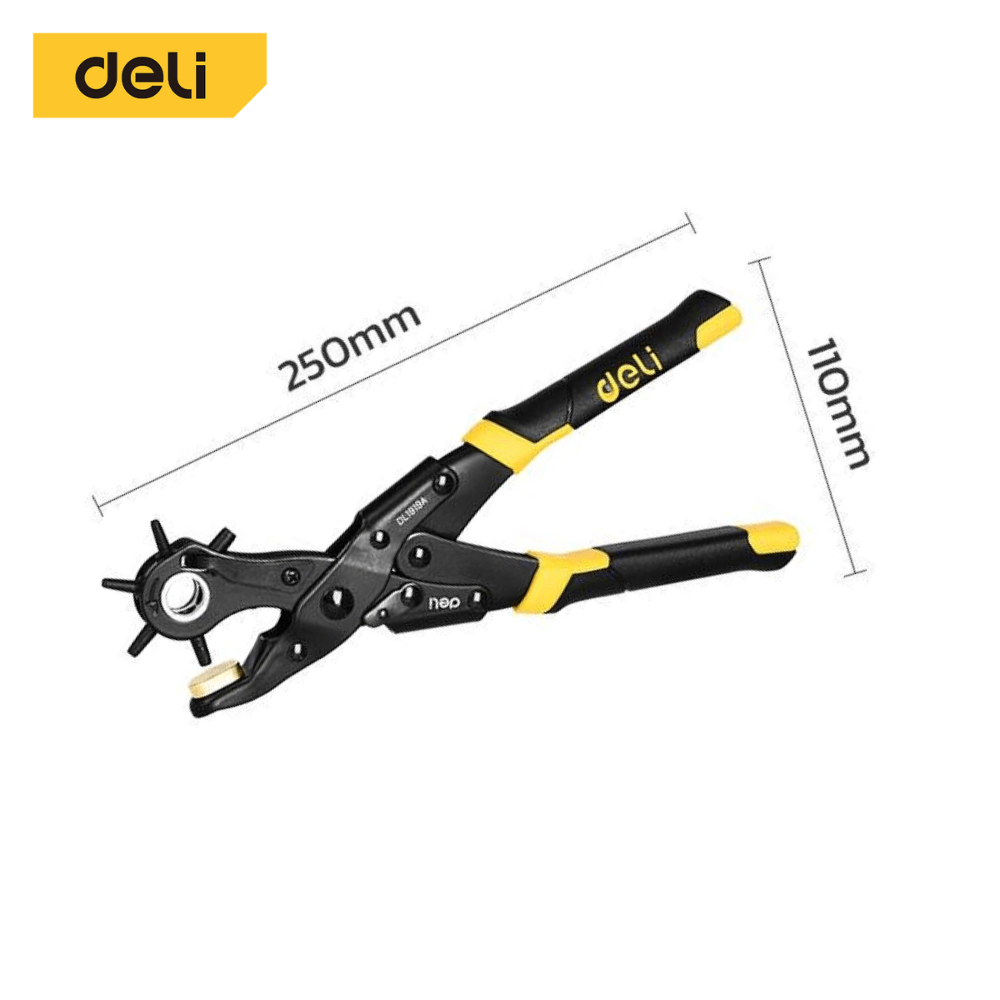 คีมเจาะรูหนัง DELI DL1919A-YL-01 เจาะได้ 6ขนาด สีเหลือง-ดำ