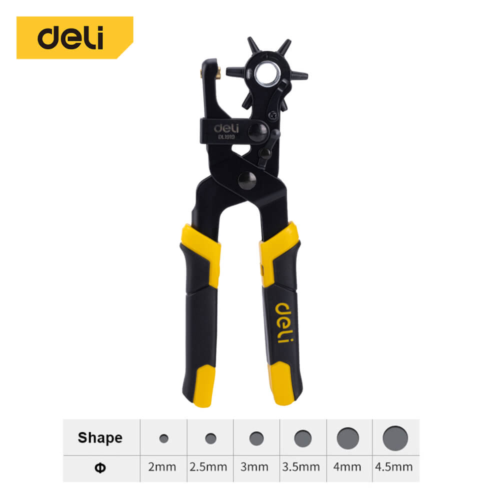 คีมเจาะรูหนัง DELI EDL1919-YL-01 เจาะได้ 6ขนาด สีเหลือง-ดำ