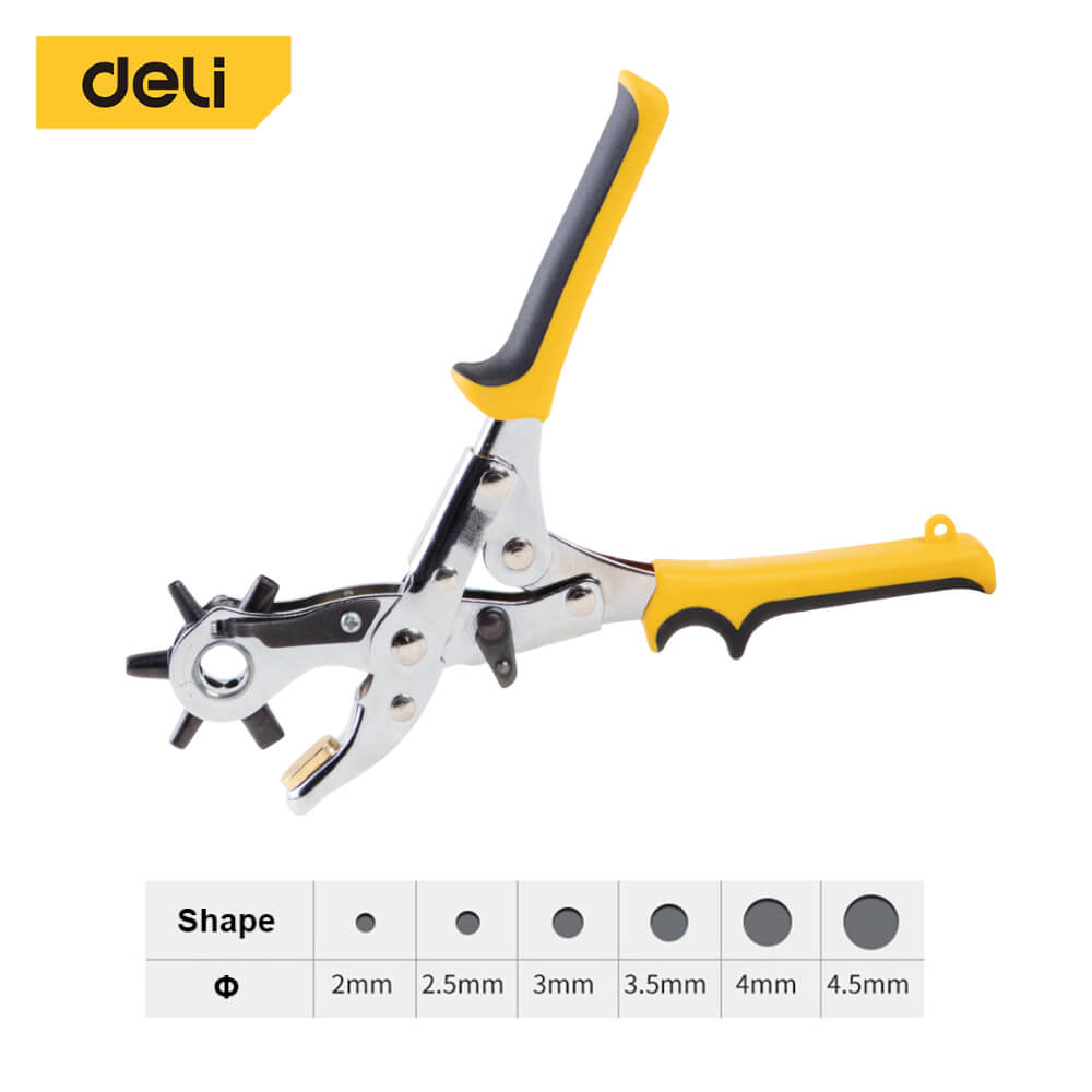คีมเจาะรูหนัง DELI DL0400-YL-01 เจาะได้ 6ขนาด สีเหลือง-ดำ