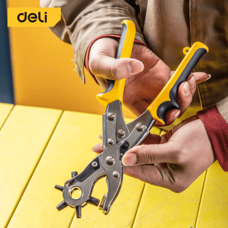 คีมเจาะรูหนัง DELI DL0400-YL-01 เจาะได้ 6ขนาด สีเหลือง-ดำ_1
