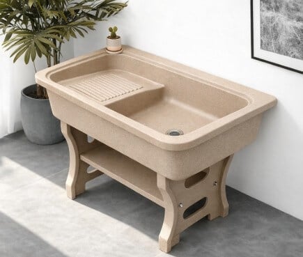 อ่างล้างจานขาตั้ง หินควอตซ์ 1 หลุม  1 ที่พัก DINOSAUR WASHTUB สี SAND_1