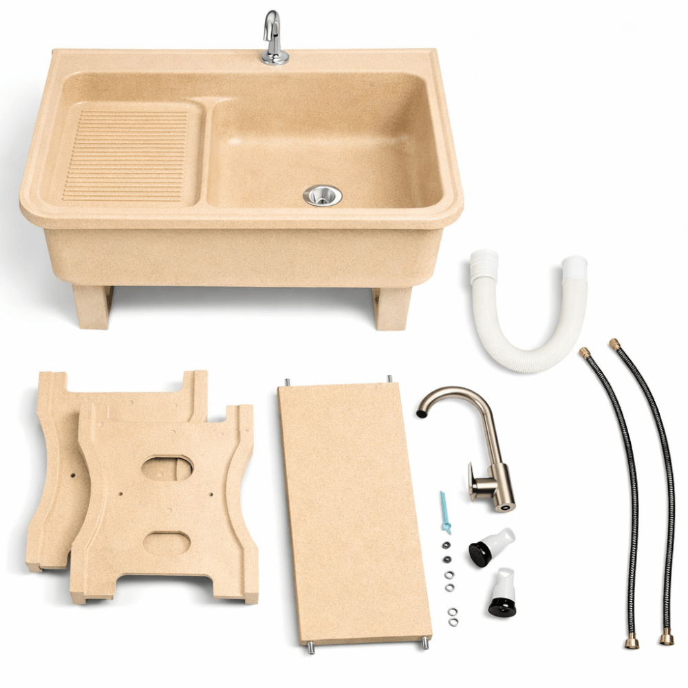 อ่างล้างจานขาตั้ง หินควอตซ์ 1 หลุม  1 ที่พัก DINOSAUR WASHTUB สี SAND_4