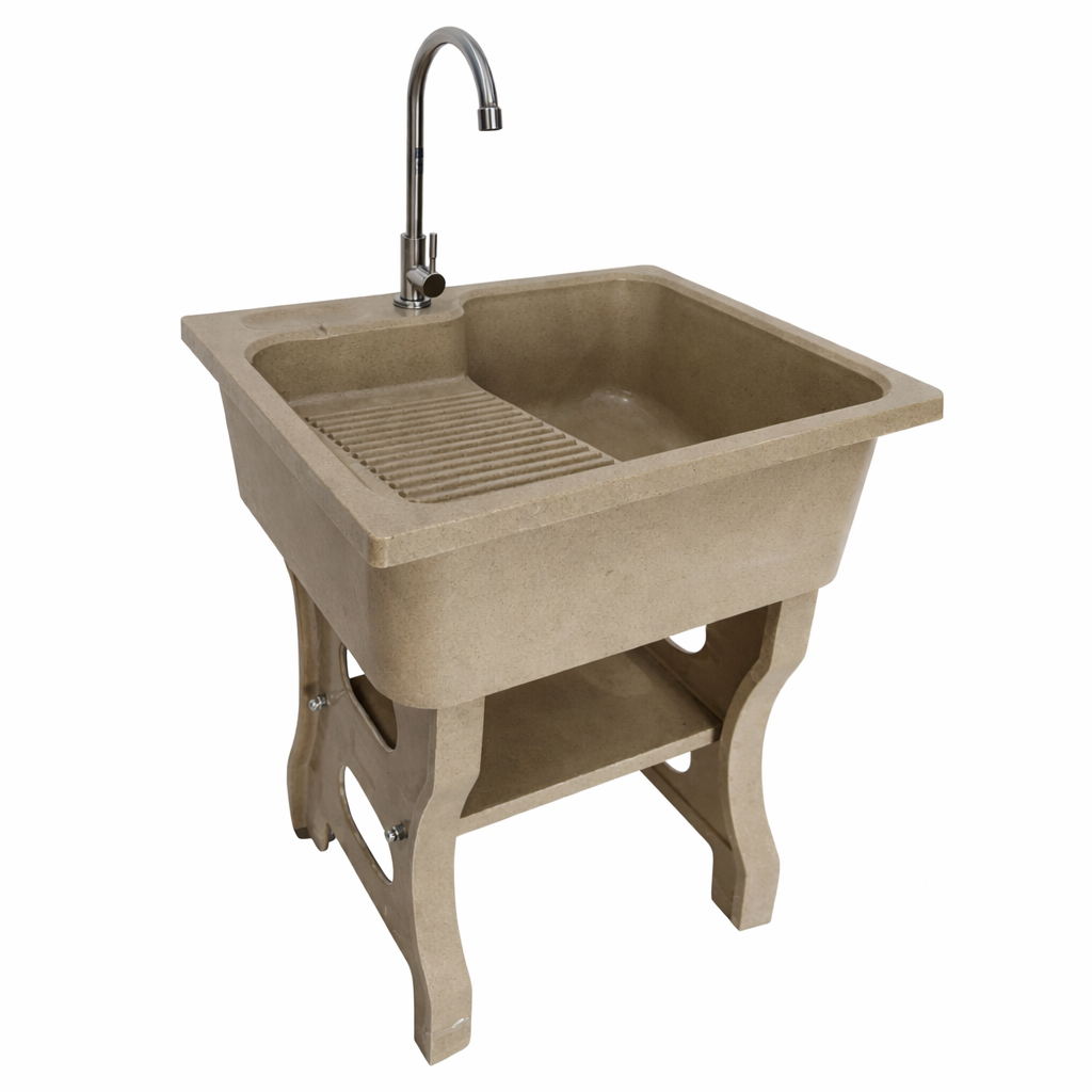 อ่างล้างจานขาตั้ง หินควอตซ์ 1 หลุม  1 ที่พัก DINOSAUR WASHTUB สี SAND_0