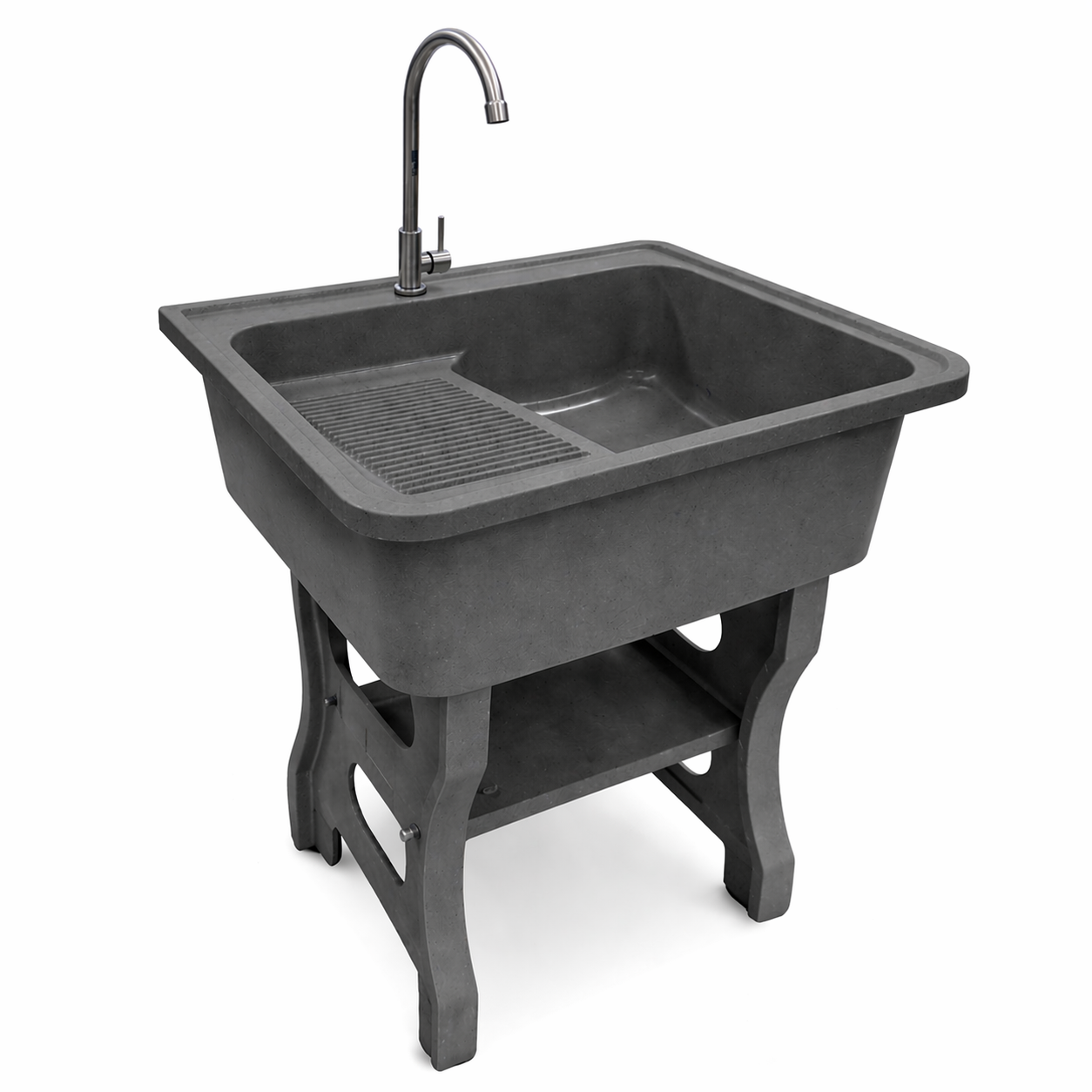 อ่างล้างจานขาตั้ง หินควอตซ์ 1 หลุม 1 ที่พัก DINOSAUR WASHTUB ขนาด 80X60X23ซม. สีดำ_0