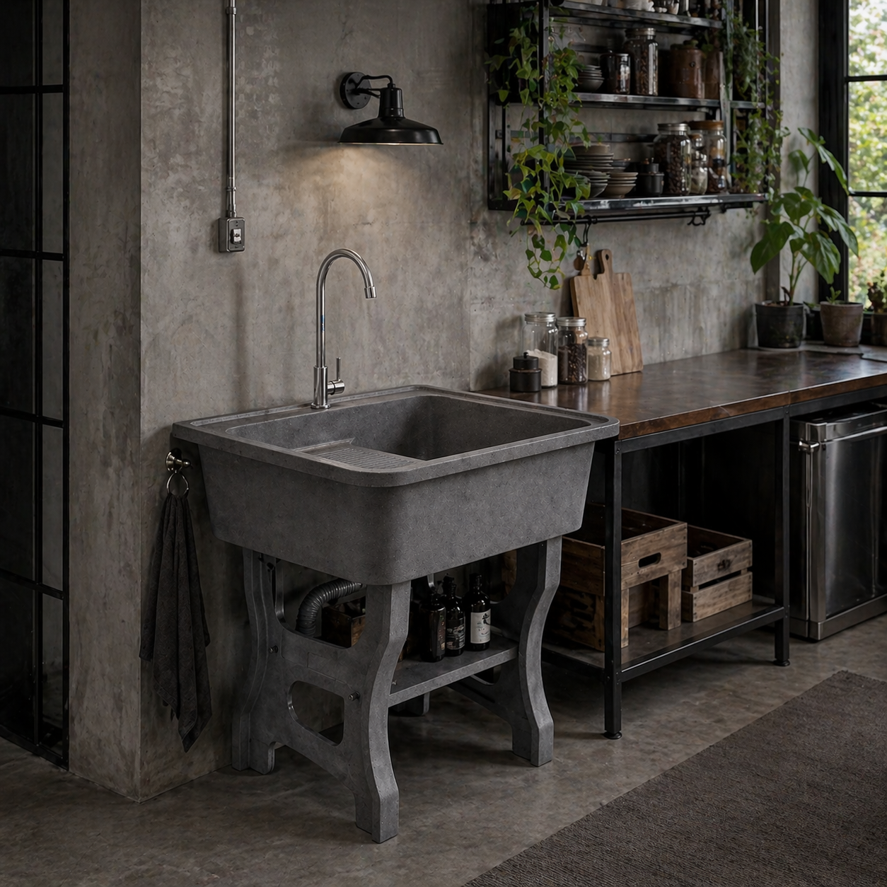 อ่างล้างจานขาตั้ง หินควอตซ์ 1 หลุม 1 ที่พัก DINOSAUR WASHTUB ขนาด 70X57X80ซม. สีดำ_1