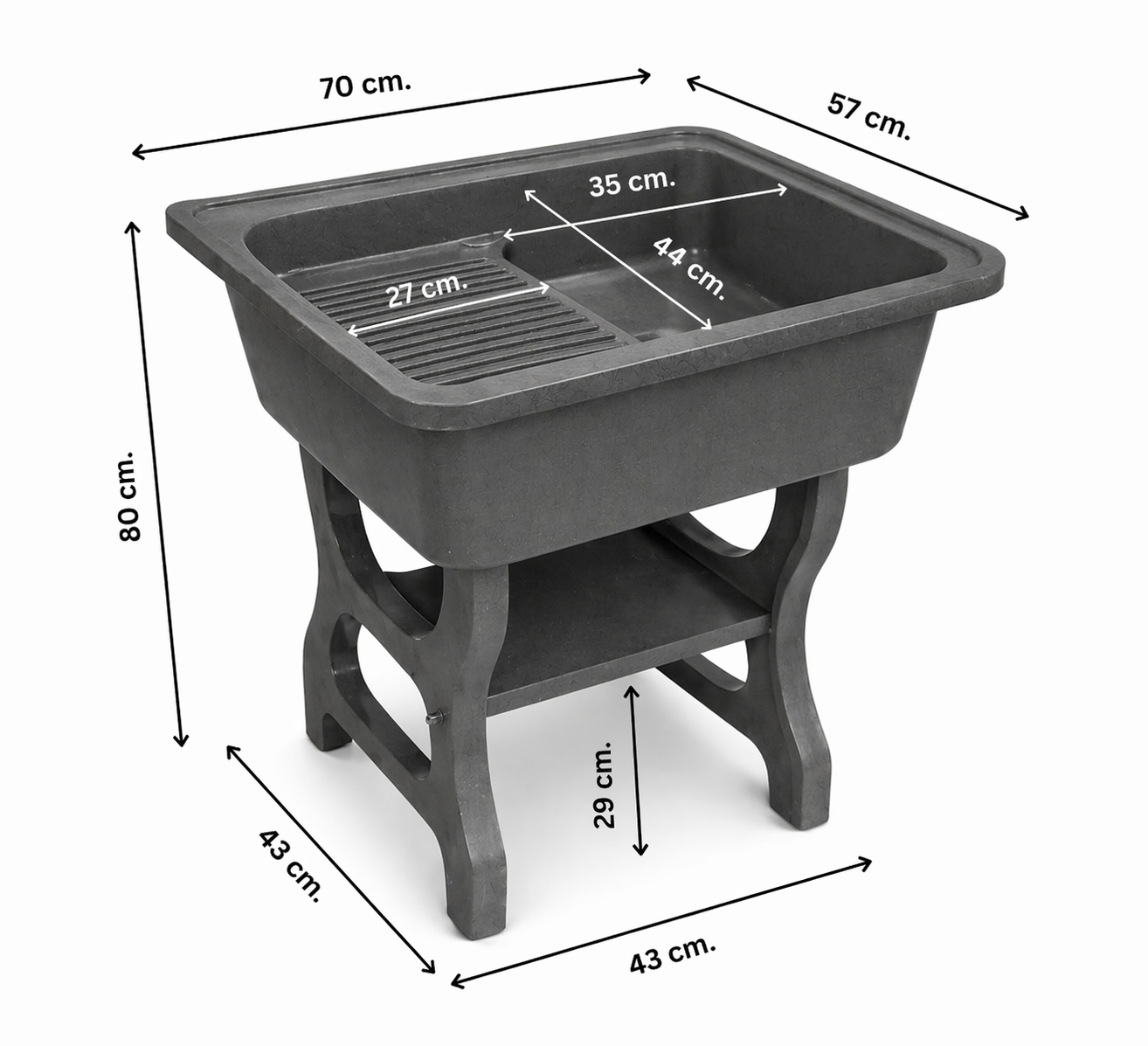 อ่างล้างจานขาตั้ง หินควอตซ์ 1 หลุม 1 ที่พัก DINOSAUR WASHTUB ขนาด 70X57X80ซม. สีดำ_5