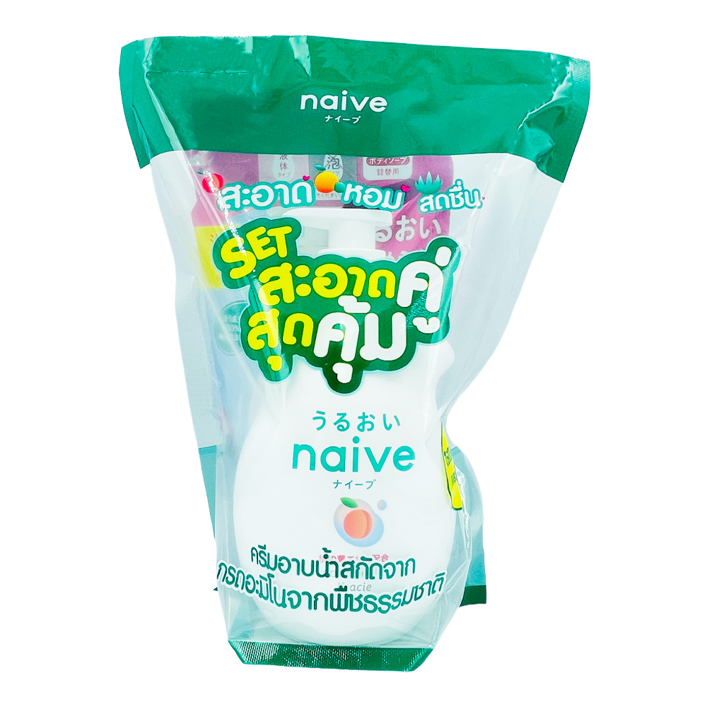 เซ็ทครีมอาบน้ำ NAIVE พีช (กลิ่นพีช) 530 มล + ถุงเติม 360 มล.