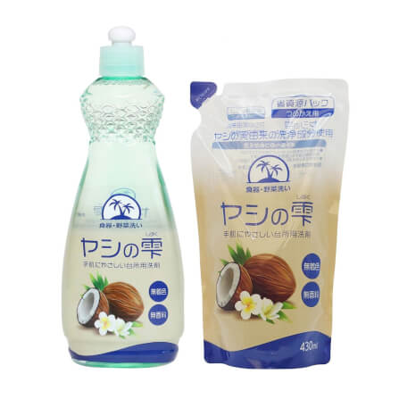 น้ำยาล้างจาน แพ็คสุดคุ้ม YASHI-NO-SHIZUKU กลิ่นมะพร้าว แบบขวด 600 มล. + ถุงเติม 430 มล._1
