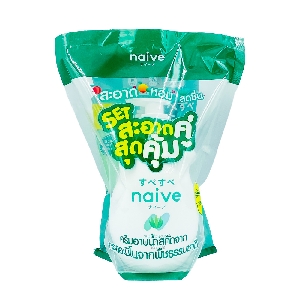 เซ็ทครีมอาบน้ำ NAIVE อโล (กลิ่นกรีนฟลอรัล) 530 มล + ถุงเติม 360 มล_1