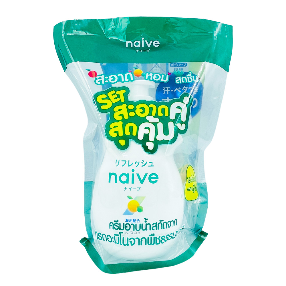 เซ็ทครีมอาบน้ำ NAIVE กลิ่นเกรปฟรุ๊ตและไลม์ 530 มล + ถุงเติม 360 มล_1