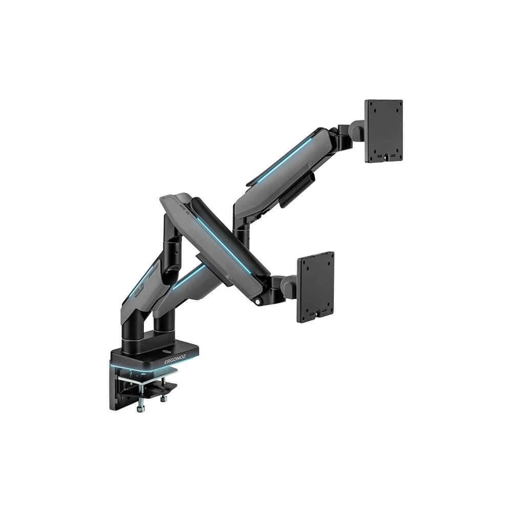 แขนจับจอ ERGONOZ รุ่น HYPERION HEAVY DUTY RGB แขนคู่ สำหรับหน้าจอ 17-49 นิ้ว สีดำด้านและเทาเข้ม (EGN-HPR-D-DG-RGB)_0