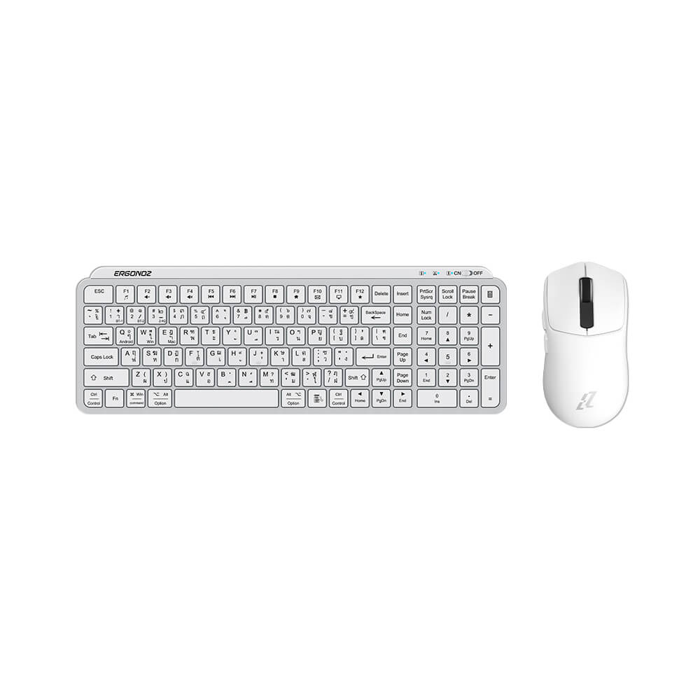 ชุดคีย์บอร์ดไร้สายและเมาส์เกมมิ่งไร้สาย, ERGONOZ EGN-MKB-SET01-W KEYBOARD 01 AND EZZENTIAL GAMING MOUSE VELOZ ONE SET, สีขาว/ขาว