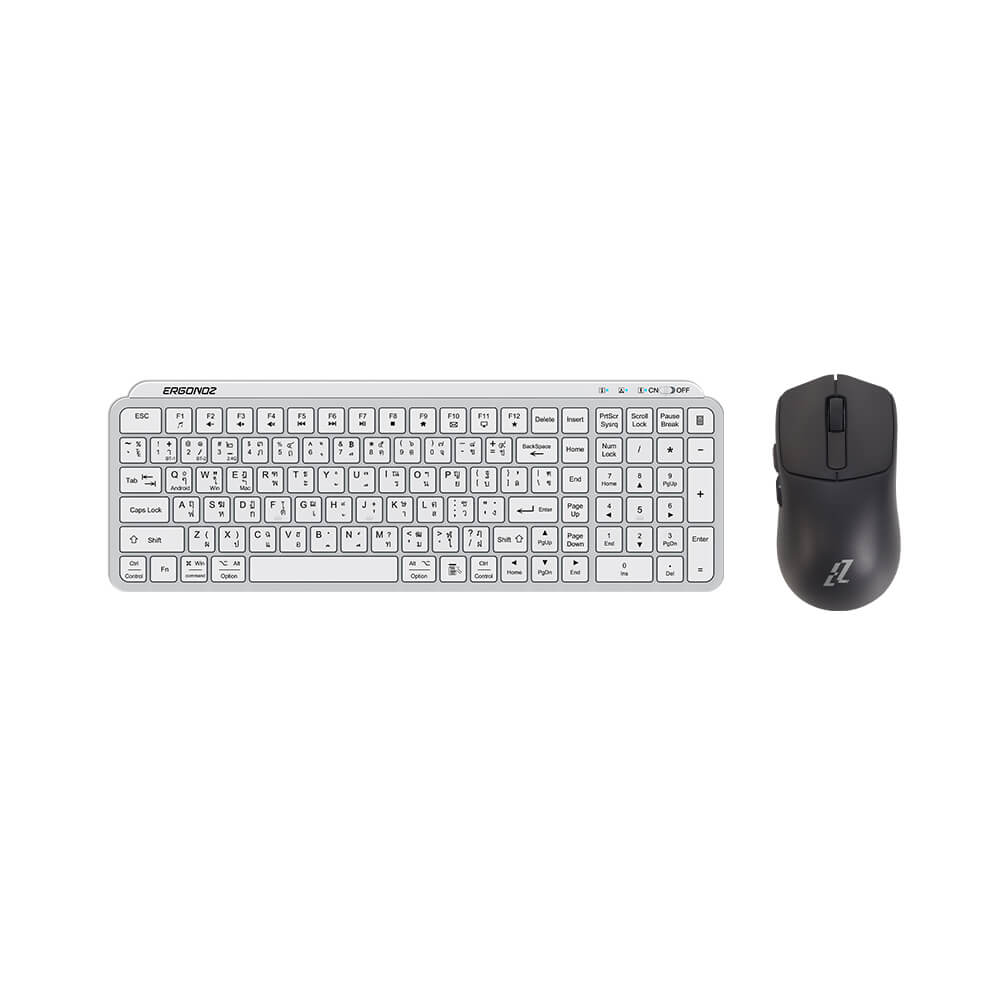 ชุดคีย์บอร์ดไร้สายและเมาส์เกมมิ่งไร้สาย, ERGONOZ EGN-MKB-SET04-BW KEYBOARD 01 AND EZZENTIAL GAMING MOUSE VELOZ ONE SET, สีขาว/ดำ