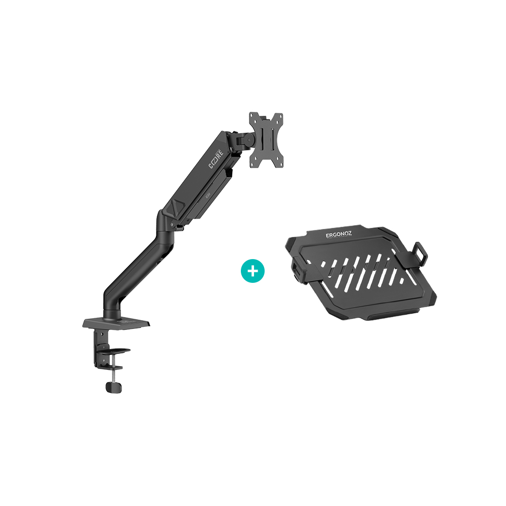 แขนจับจอ ERGONOZ รุ่น CORE แขนเดี่ยว สำหรับหน้าจอ 17 - 32 นิ้ว สีดำ พร้อมที่วางแล็ปท็อป V.3 สีดำ (EGN-C-S-B-ACC01V3-B)_0